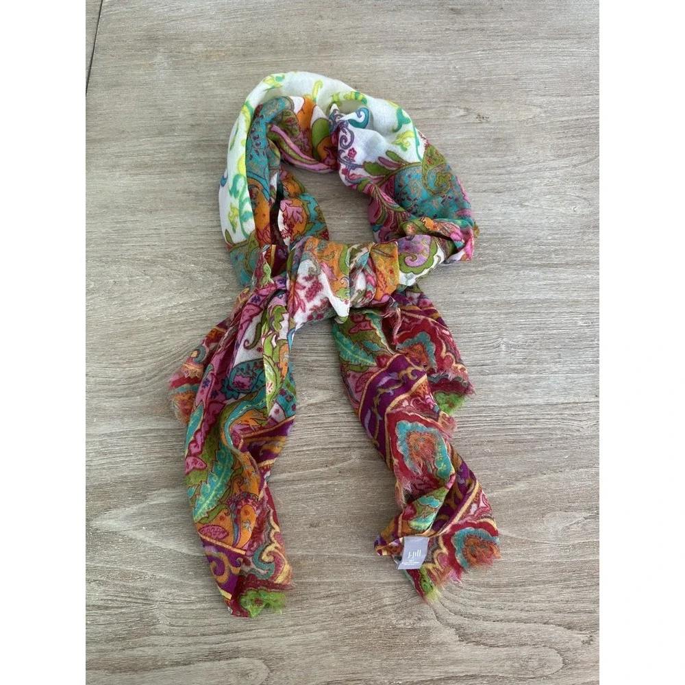 J. Jill Wool Paisley Scarf Wrap Multi-Color Pink Green Orange 70x25